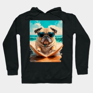 Pug on the beach Surf Hoodie